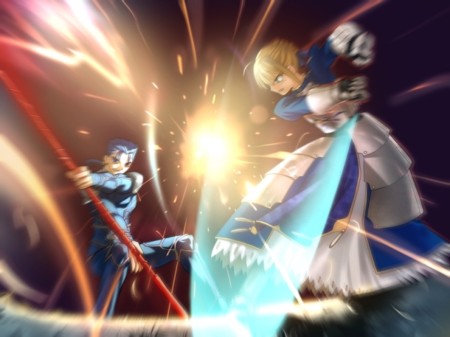 Fate Stay Night Saber Lancer Battle Fight VN Visual Novel
